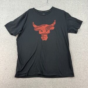 Under Armour Project Rock Brahma Bull Logo Graphic T-Shirt Black Cotton Sz XL